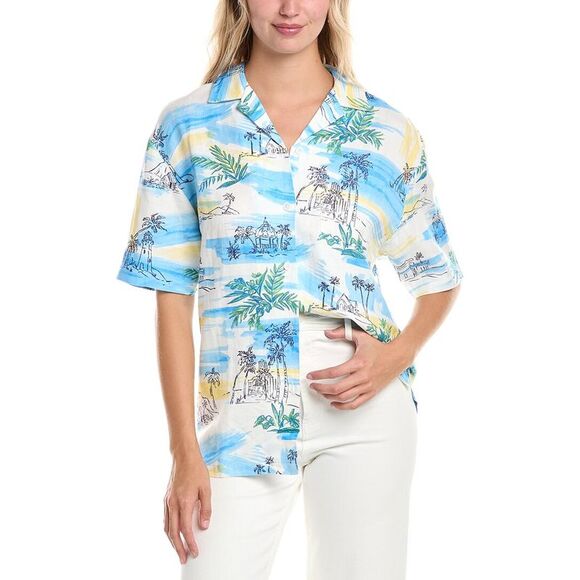 Tori Richard Tops - Tori Richard Womens  Postcards Ashby Linen-Blend Blouse, White